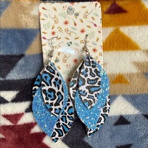 Blue and Black Leopard Print Earrings